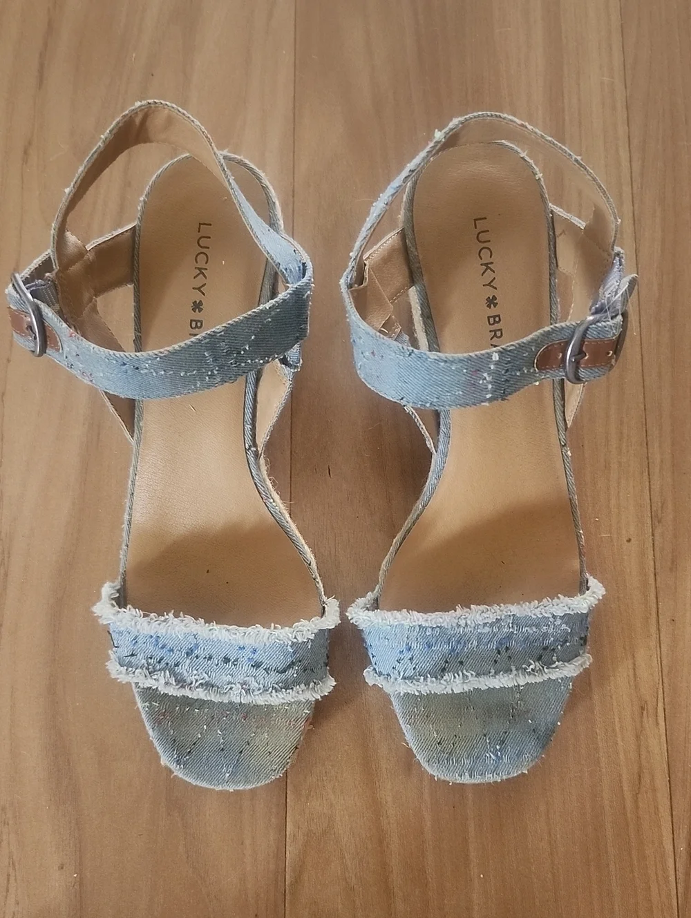 Lucky Brand Light Blue Denim Frayed Strap Espadrille Sandals
